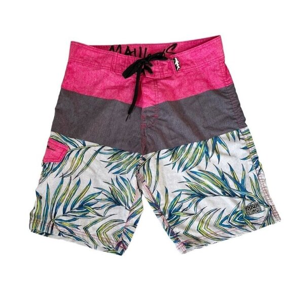 Maui & Sons Men's Sz 30 Black Shark 4 Way Stretch Pink Gray Tropical Boardshorts - Picture 1 of 6